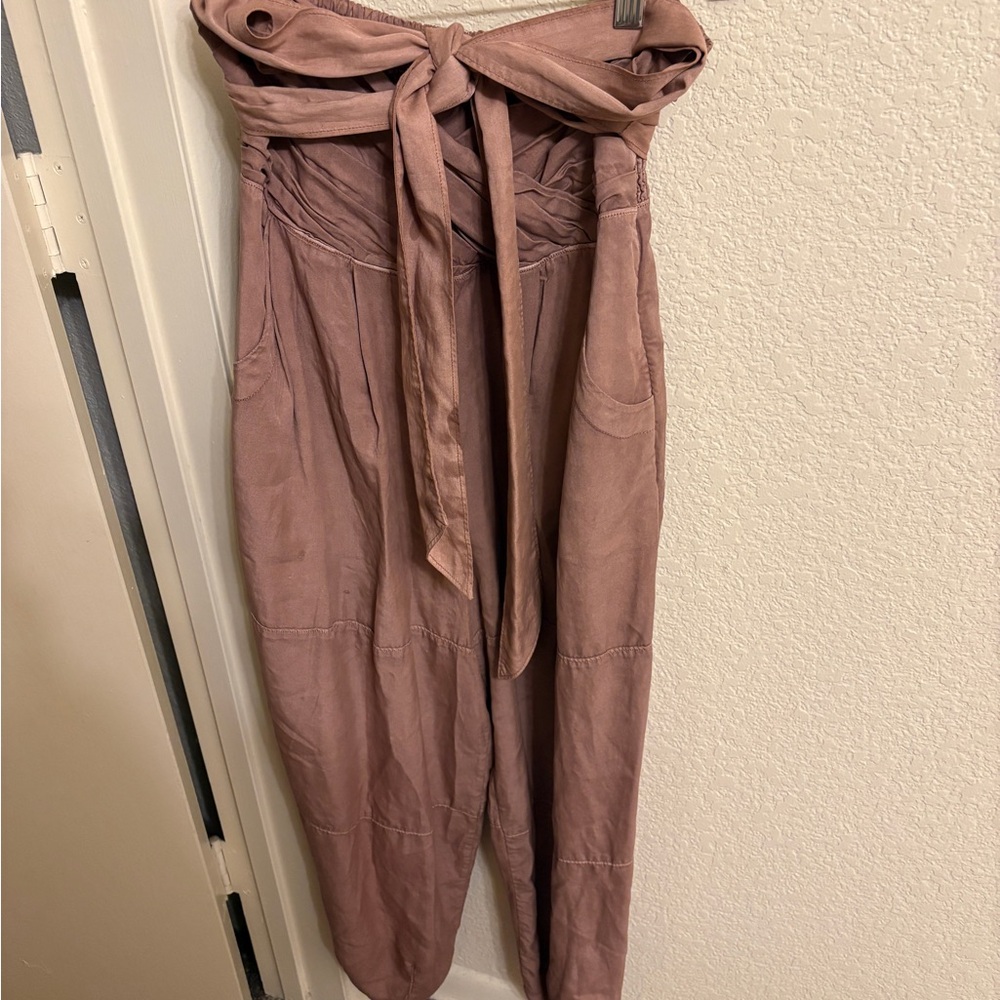 Women's Pink Tie-Waist Jumpsuit